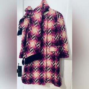 Plaid Wool Blend Coat with Scarf